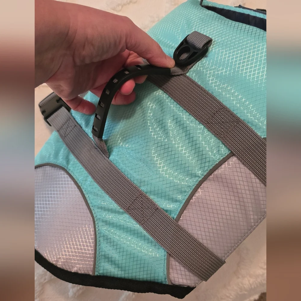 Reflective Adjustable Dog Life Jacket in Teal and Gray, Size M (1206)